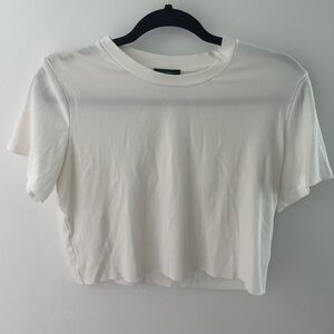 Naked Wardrobe Ribbed Cropped White Shirt Size L